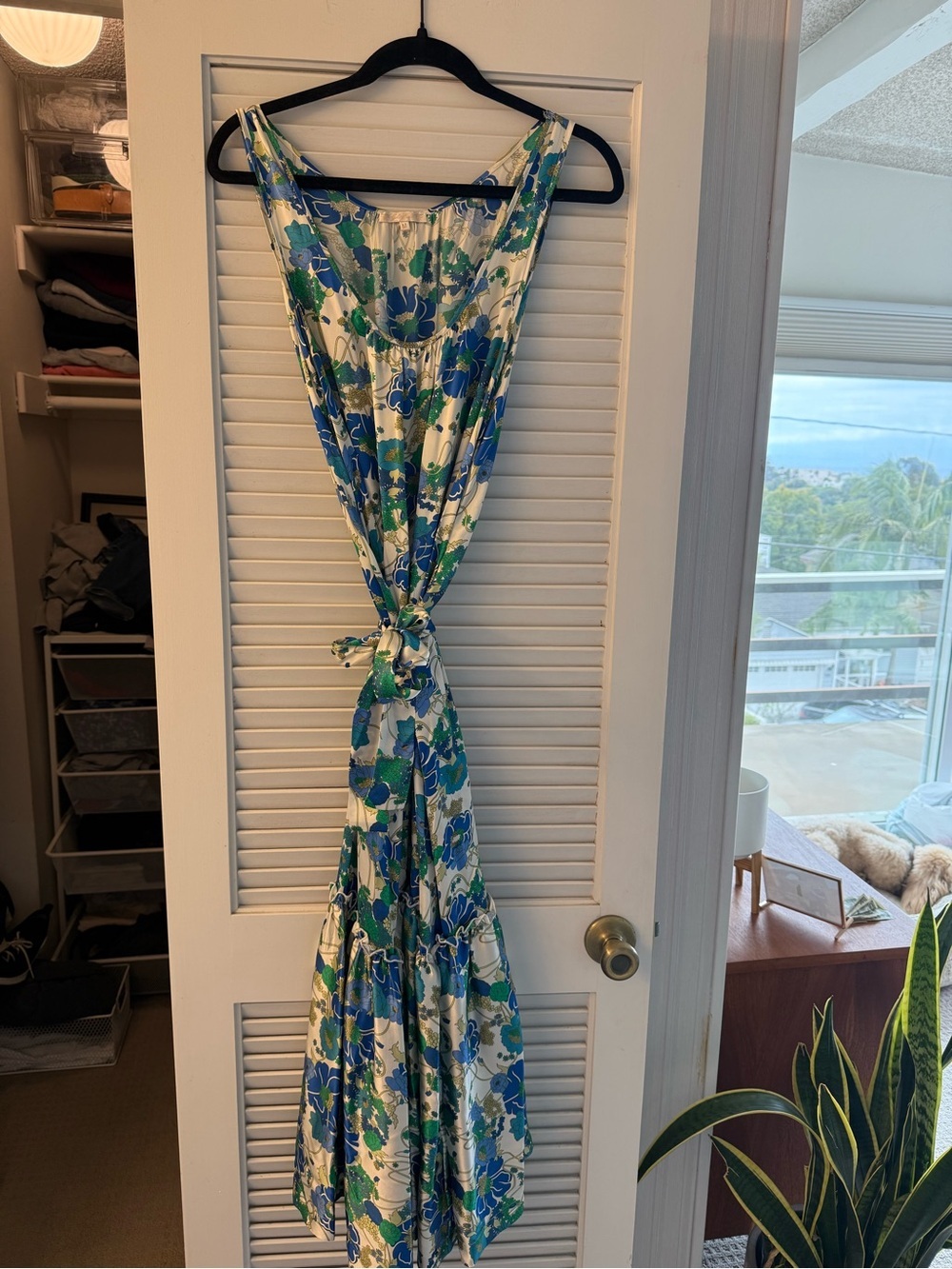 Gold Hawk Silk Dress Blue Moon Miami Print Size M